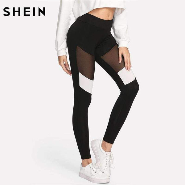 Planet Gates Black / XS Women Workout Leggings Black Fitness Womens Clothing Contrast Mesh Color Block Two Tone Mesh Insert Leggings