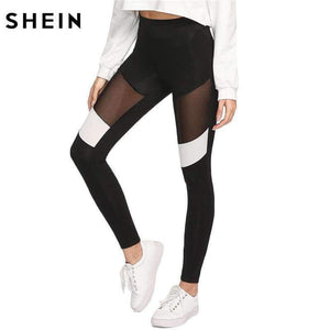 Planet Gates Black / XS Women Workout Leggings Black Fitness Womens Clothing Contrast Mesh Color Block Two Tone Mesh Insert Leggings