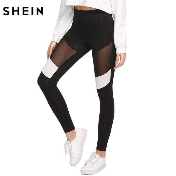 Planet Gates Black / XS Women Workout Leggings Black Fitness Womens Clothing Contrast Mesh Color Block Two Tone Mesh Insert Leggings