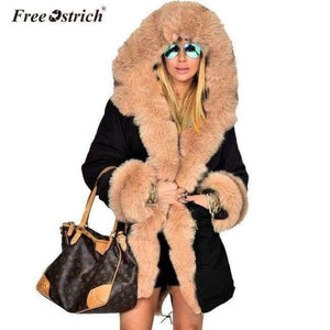 Planet Gates Black / XXL / China Jackets Solid Hooded Fur Casual Warm Thick Winter Jacket Women Long Coat Jaqueta Feminina K3040