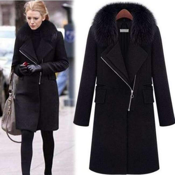 Planet Gates black / XXL New autumn/ winter woolen coat with fur collar black women thicken warm coat outwear T845