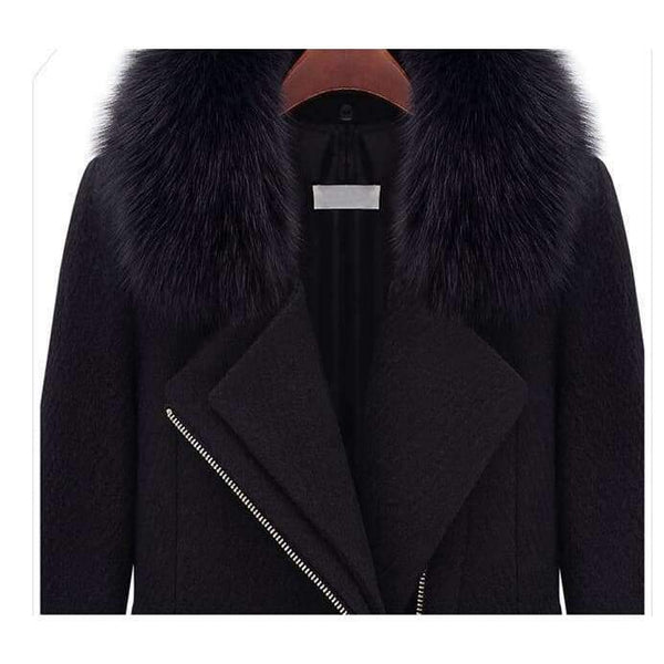 Planet Gates black / XXL New autumn/ winter woolen coat with fur collar black women thicken warm coat outwear T845