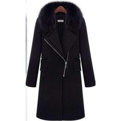 Planet Gates black / XXL New autumn/ winter woolen coat with fur collar black women thicken warm coat outwear T845