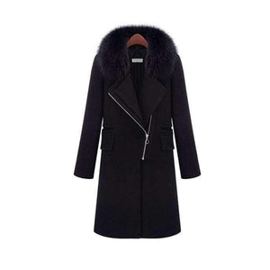 Planet Gates black / XXL New autumn/ winter woolen coat with fur collar black women thicken warm coat outwear T845