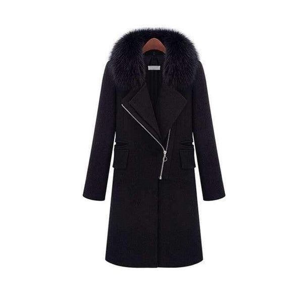 Planet Gates black / XXL New autumn/ winter woolen coat with fur collar black women thicken warm coat outwear T845
