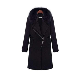 Planet Gates black / XXL New autumn/ winter woolen coat with fur collar black women thicken warm coat outwear T845