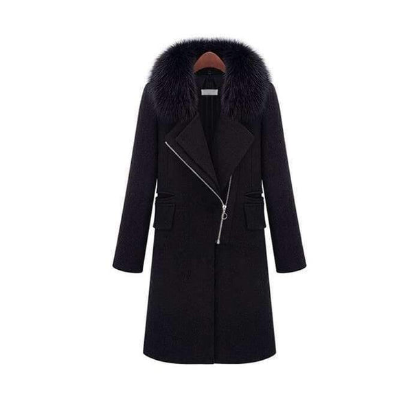 Planet Gates black / XXL New autumn/ winter woolen coat with fur collar black women thicken warm coat outwear T845