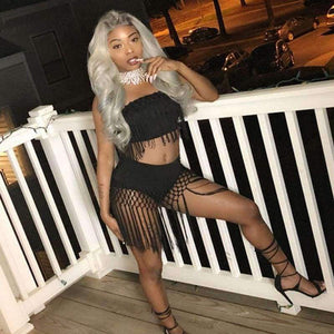 Planet Gates Black / XXL Plus Size Nightclub Two Piece Sexy Party Dresses Women 2018 New Strapless Bodycon Bandage Summer Dress Elegant Tassel Mini Dress