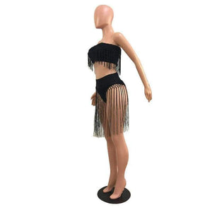 Planet Gates Black / XXL Plus Size Nightclub Two Piece Sexy Party Dresses Women 2018 New Strapless Bodycon Bandage Summer Dress Elegant Tassel Mini Dress