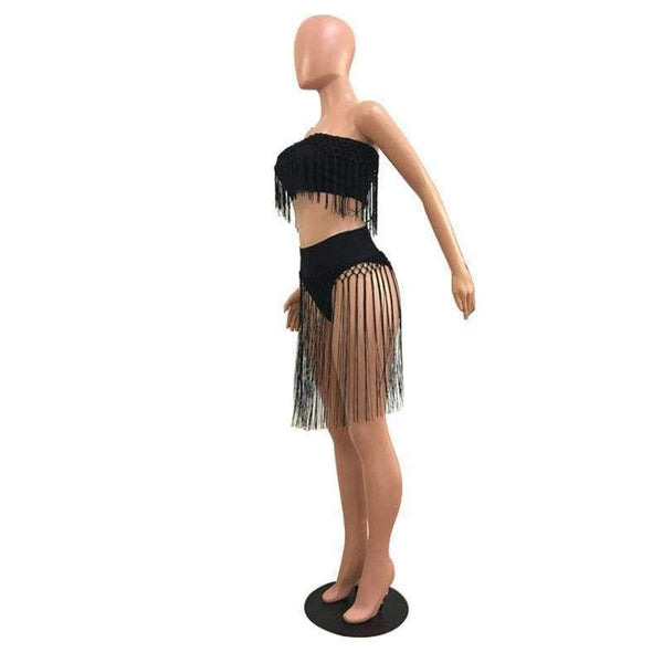 Planet Gates Black / XXL Plus Size Nightclub Two Piece Sexy Party Dresses Women 2018 New Strapless Bodycon Bandage Summer Dress Elegant Tassel Mini Dress