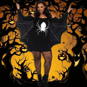 Planet Gates Black / XXL Women XXXL Plus Size Halloween Costume Spider Webbing Print Off Shoulder Wings Sexy Fancy Holiday Dress Big Size Adult Costume