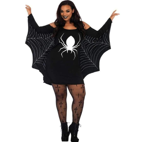 Planet Gates Black / XXL Women XXXL Plus Size Halloween Costume Spider Webbing Print Off Shoulder Wings Sexy Fancy Holiday Dress Big Size Adult Costume