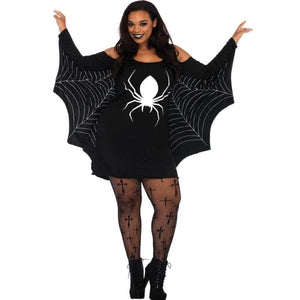 Planet Gates Black / XXL Women XXXL Plus Size Halloween Costume Spider Webbing Print Off Shoulder Wings Sexy Fancy Holiday Dress Big Size Adult Costume