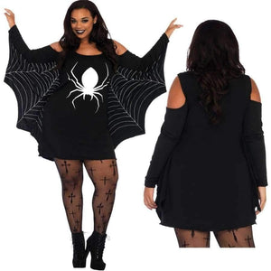 Planet Gates Black / XXL Women XXXL Plus Size Halloween Costume Spider Webbing Print Off Shoulder Wings Sexy Fancy Holiday Dress Big Size Adult Costume