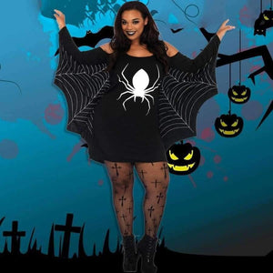 Planet Gates Black / XXL Women XXXL Plus Size Halloween Costume Spider Webbing Print Off Shoulder Wings Sexy Fancy Holiday Dress Big Size Adult Costume