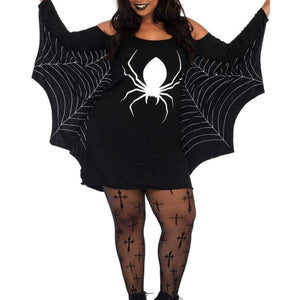 Planet Gates Black / XXL Women XXXL Plus Size Halloween Costume Spider Webbing Print Off Shoulder Wings Sexy Fancy Holiday Dress Big Size Adult Costume