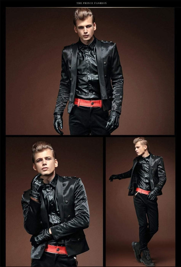 Planet Gates BLACK / XXXL Jacket Men  Autumn Designer Fashion Epaulet Night Club Stage Winds Men's Short Coats Black