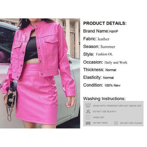 Planet Gates black / XXXL New Women Two Piece Set Female  Autumn Solid Jacket Top+Mini Skirt Faux Leather Suits Ladies Long Sleeve Outfit