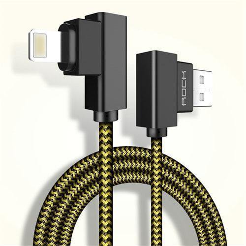 Planet Gates black Yellow / 30cm ROCK Mobile Phone USB Cable for iPhone X 8 7 6 5 Plus 90 Degree Right Angle 2.1A Fast Charger Sync Cord for iPad 2 3 4 Air Pro