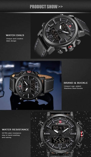 Planet Gates Black Yellow Men's Fashion Sport Watch Men Leather Waterproof Quartz Watches Male Date LED Analog Clock Relogio Masculino
