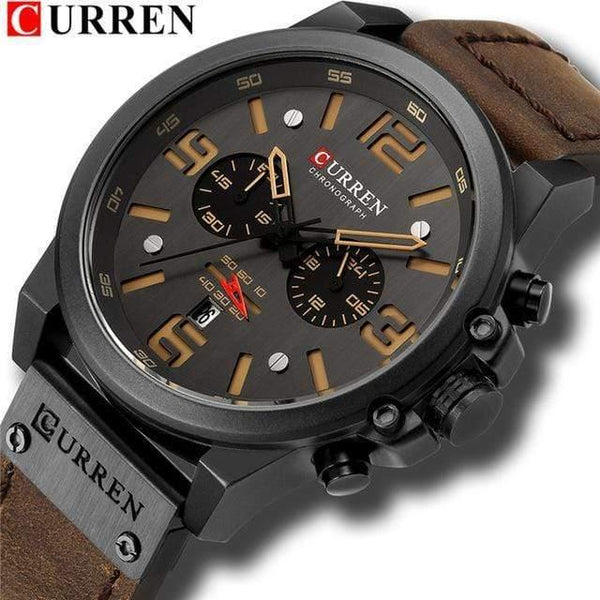 Planet Gates black yellow Mens Watches Top Luxury Brand Waterproof Sport Wrist Watch Chronograph Quartz Military Genuine Leather Relogio Masculino