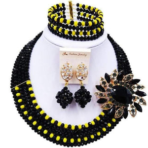 Planet Gates Black Yellow Wine Gold AB Crystal Nigerian Necklace African Beads Wedding Jewelry Sets for Women C5RST003