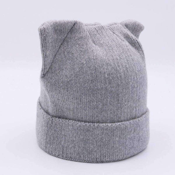 Planet Gates black YIFEI Cute Kitty Beanie Hat For Women Girl Winter Real Wool Cat's Ear Cap Skullies Gorras Solid Women Autumn Winter Knitted Hat