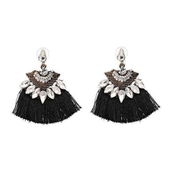 Planet Gates Black1 Bohemia Dangle Drop Earrings Women Accessories Fan Shaped Cotton Handmade Tassels Fringed Earrings Ethnic Jewelry