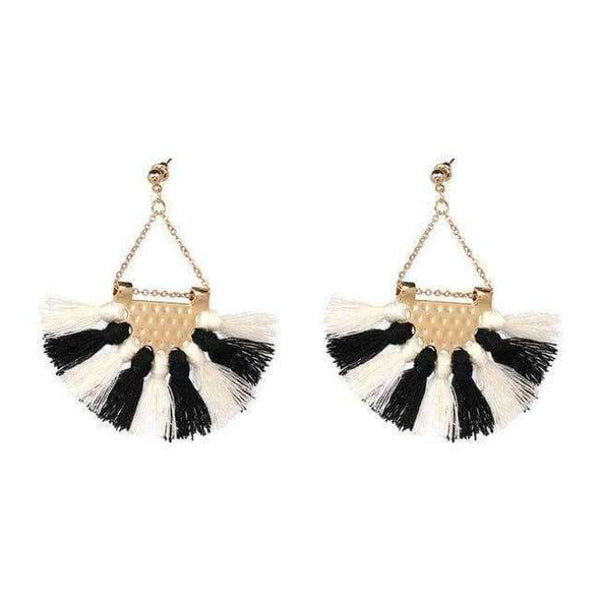 Planet Gates Black1 Fan shaped Cotton Tassels Bohemia Earrings For Women Ethnic Jewelry Big Dangle Earrings Handmade Fringe Pendientes