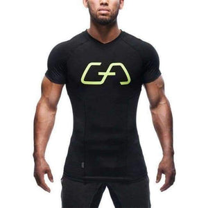 Planet Gates black1 / XL Fitness bodybuilding t Shirt Crossfit Muscle male Short sleeves Slim fit elasticity Shirts Quick dry Tee tops