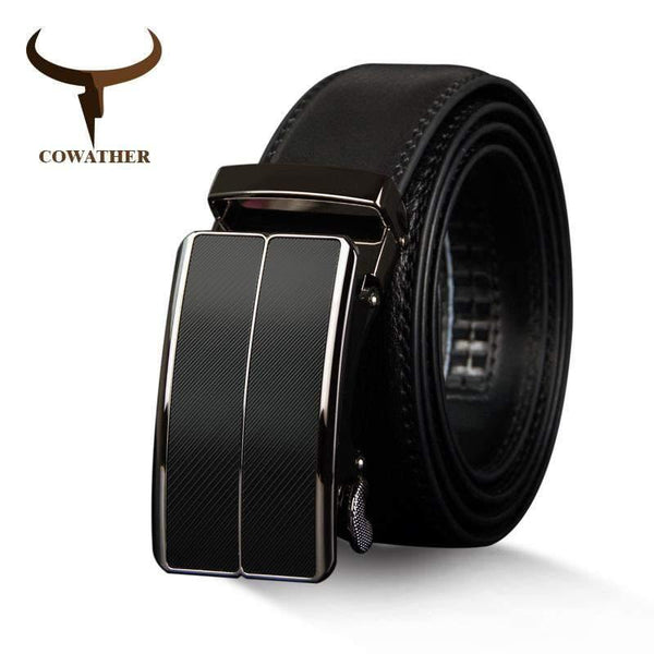 Planet Gates blackCZ070 / 110cm Cow genuine leather men's belt cowhide strap for male automatic buckle belts for men alloy buckle belts