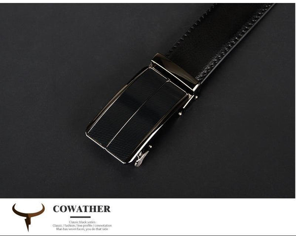 Planet Gates blackCZ070 / 110cm Cow genuine leather men's belt cowhide strap for male automatic buckle belts for men alloy buckle belts