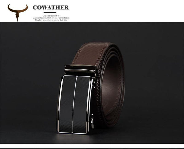 Planet Gates blackCZ070 / 110cm Cow genuine leather men's belt cowhide strap for male automatic buckle belts for men alloy buckle belts