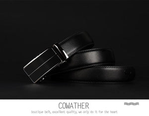 Planet Gates blackCZ070 / 110cm Cow genuine leather men's belt cowhide strap for male automatic buckle belts for men alloy buckle belts