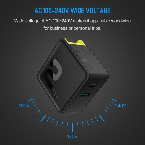 Planet Gates BlackGreen / Black US Plug PD Fast Charging USB Charger for iPhone X 8 plus, ROCK 36W Quick Charge 3.0 Dual USB Charger QC3.0 &PD &FCP fast charging