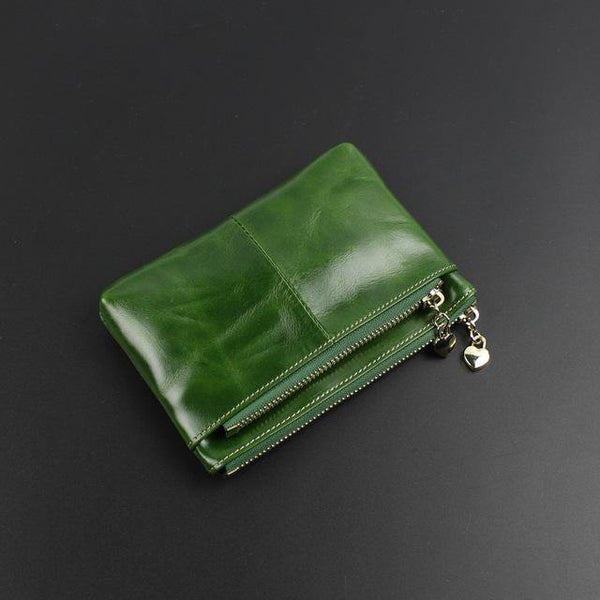 Planet Gates Blackish green Leather Wallets Coin With Zipper Solid Women Wallet Genuine Cow Leather Small Luxury Brand Female Purse Fashion
