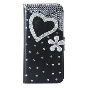 Planet Gates BlackLove Heart / PU leather Diamond Flip Leather Phone Case For Huawei P8 LITE 2017/P9 LITE 2017/Honor 8 lite,Wallet Style Cover With Card Slot