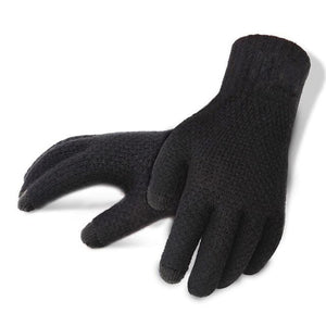 Planet Gates BlackNoLogo / One Size Winter Autumn Men Knitted Gloves Touch Screen High Quality Male Thicken Warm Wool Cashmere Solid Gloves Men Mitten Business