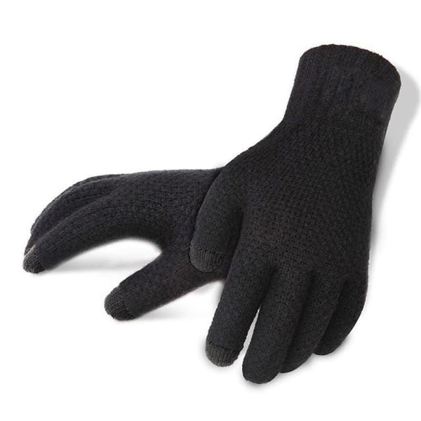 Planet Gates BlackNoLogo / One Size Winter Autumn Men Knitted Gloves Touch Screen High Quality Male Thicken Warm Wool Cashmere Solid Gloves Men Mitten Business