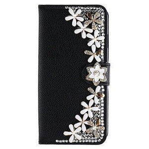 Planet Gates BlackSimple Flower / PU leather Diamond Flip Leather Phone Case For Huawei P8 LITE 2017/P9 LITE 2017/Honor 8 lite,Wallet Style Cover With Card Slot