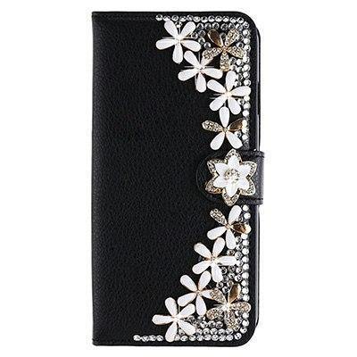 Planet Gates BlackSimple Flower / PU leather Diamond Flip Leather Phone Case For Huawei P8 LITE 2017/P9 LITE 2017/Honor 8 lite,Wallet Style Cover With Card Slot