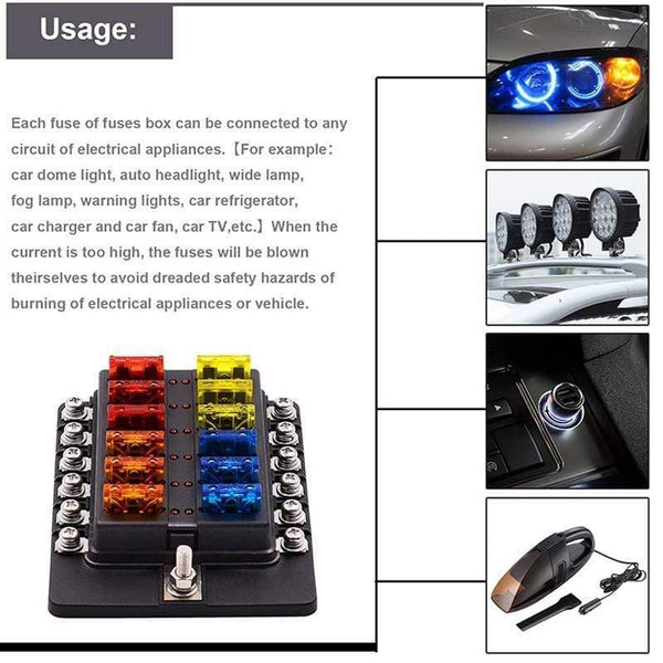 Blade Fuse Box Holder 12V 32V for Car Boat Marine Caravan Trike Car Fuse Blocks with LED Indicator Warning Light 6/8/10/12 Way