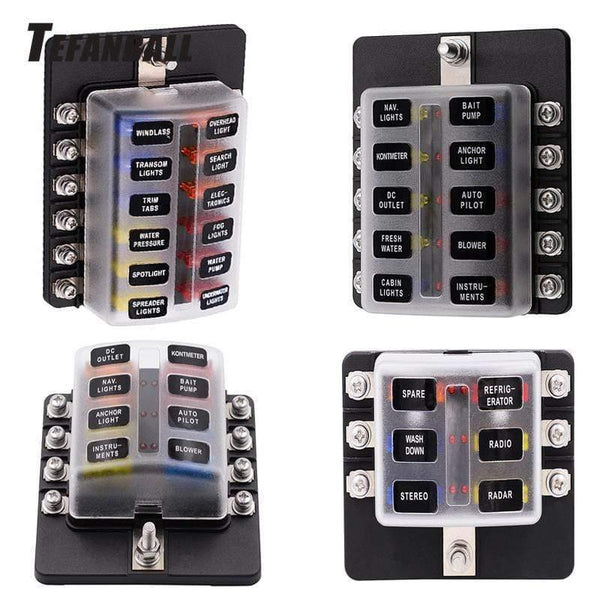 Blade Fuse Box Holder 12V 32V for Car Boat Marine Caravan Trike Car Fuse Blocks with LED Indicator Warning Light 6/8/10/12 Way