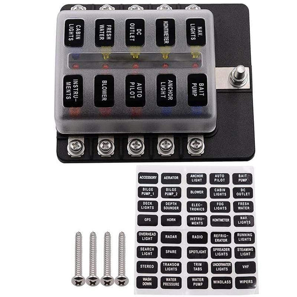 Blade Fuse Box Holder 12V 32V for Car Boat Marine Caravan Trike Car Fuse Blocks with LED Indicator Warning Light 6/8/10/12 Way