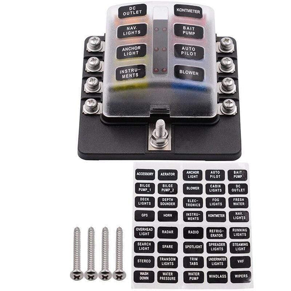 Blade Fuse Box Holder 12V 32V for Car Boat Marine Caravan Trike Car Fuse Blocks with LED Indicator Warning Light 6/8/10/12 Way