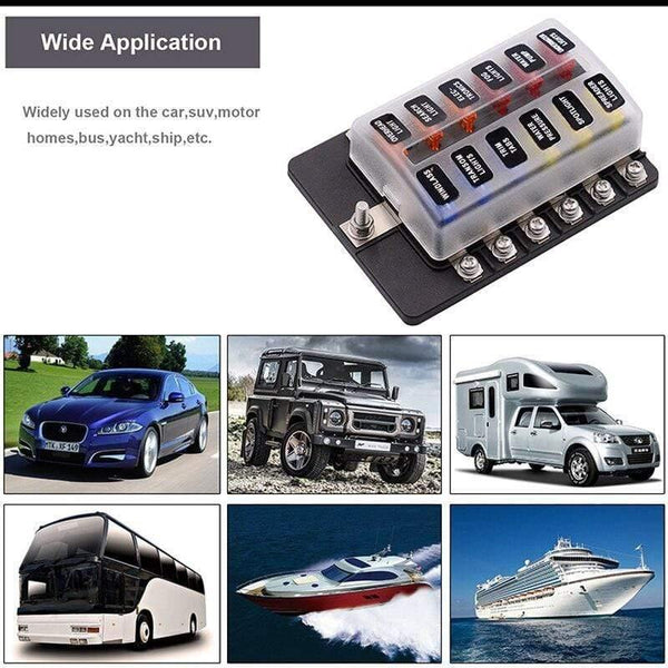 Blade Fuse Box Holder 12V 32V for Car Boat Marine Caravan Trike Car Fuse Blocks with LED Indicator Warning Light 6/8/10/12 Way