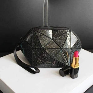Planet Gates bling black Geometric semi circle cosmetic bag for women toiletry bag fashional makeup bag brand