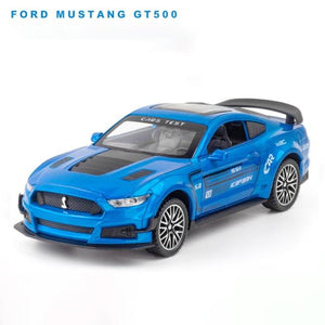 Planet Gates Blue 1 1:32 High Simulation Supercar Ford Mustang Shelby GT500 Car Model Alloy Pull Back Kid Toy Car 4 Open Door Children's Gifts