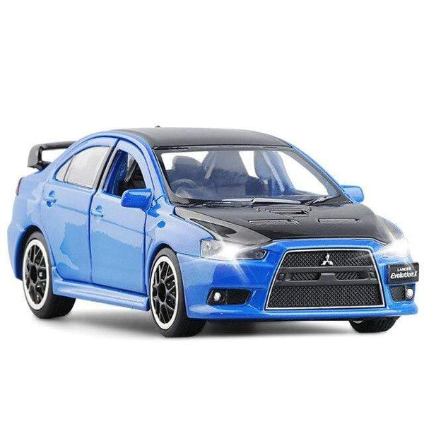 Planet Gates Blue 1:32 Mitsubishi JDM Lancer Evo X Open Door With Sound and Light Alloy Toy Car Model Ornaments For Children Gifts