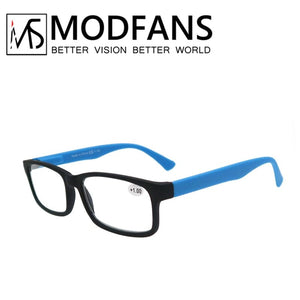 Planet Gates Blue / +100 Reading Glasses for Men Women Rubber Ultra Light Hyperopia Square Frame Spring Hinge Comfortable with Diopter (Black/Red/Blue)
